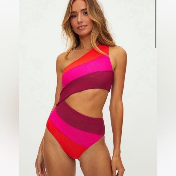 New! Beach Riot Joyce swimsuit be mine colorblock pink red 27906 - Picture 1 of 9